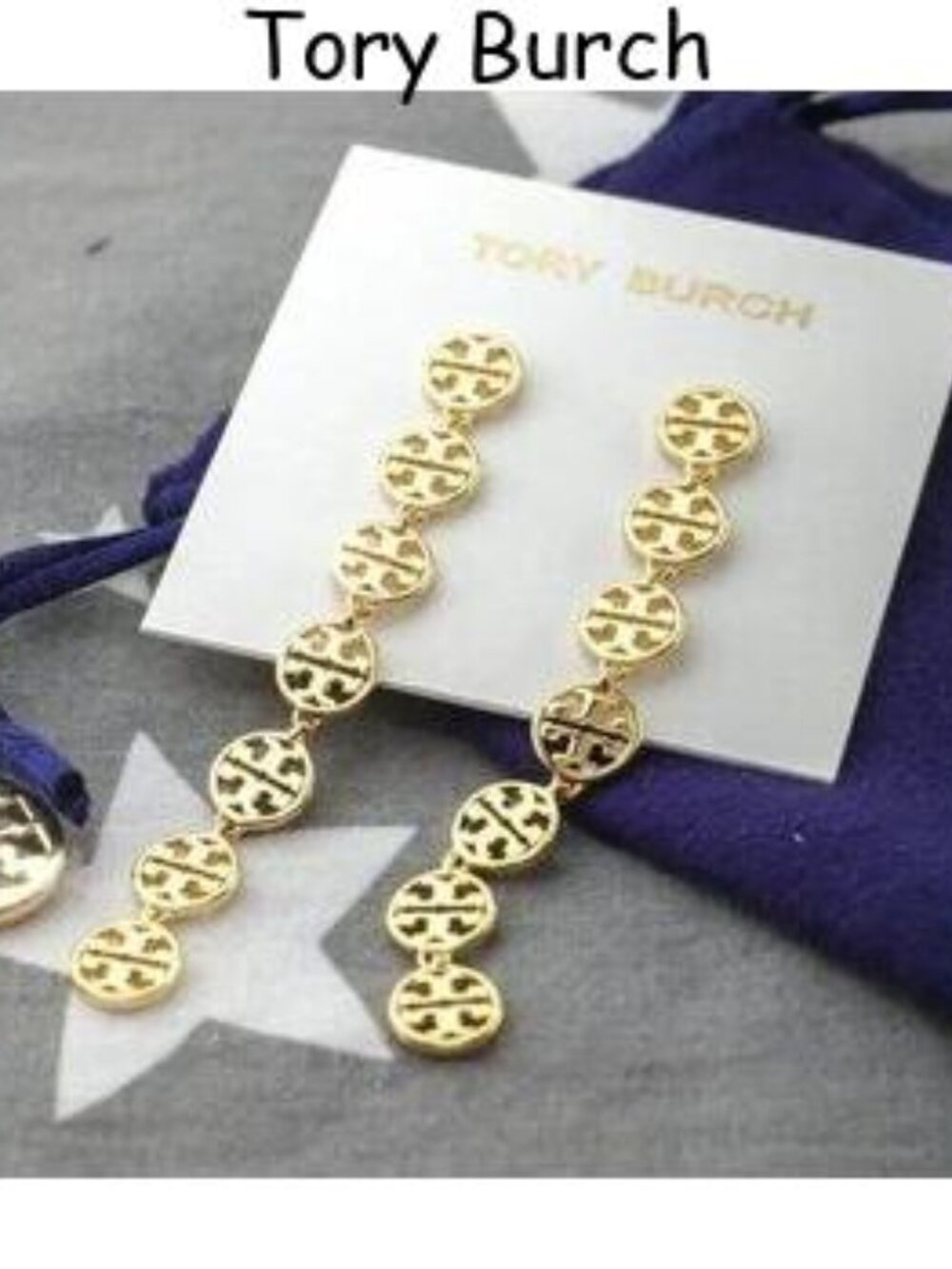 Tory Burch Miller Logo Linear Drop Statement Earrings (Brand New )